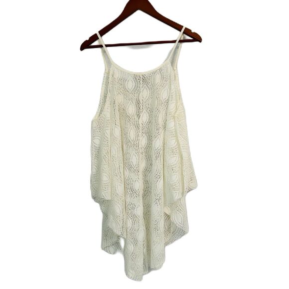 Saint Tropez West Swim Coverup Women M Cream Cold Shoulder Beads Boho Beach - Picture 2 of 10